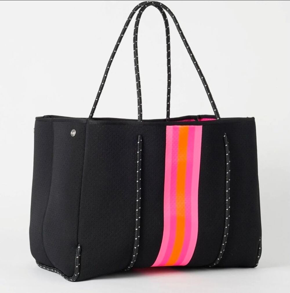 Haute Shore Greyson Beach Tote Weekender Neoprene Bag Black Pink Orange